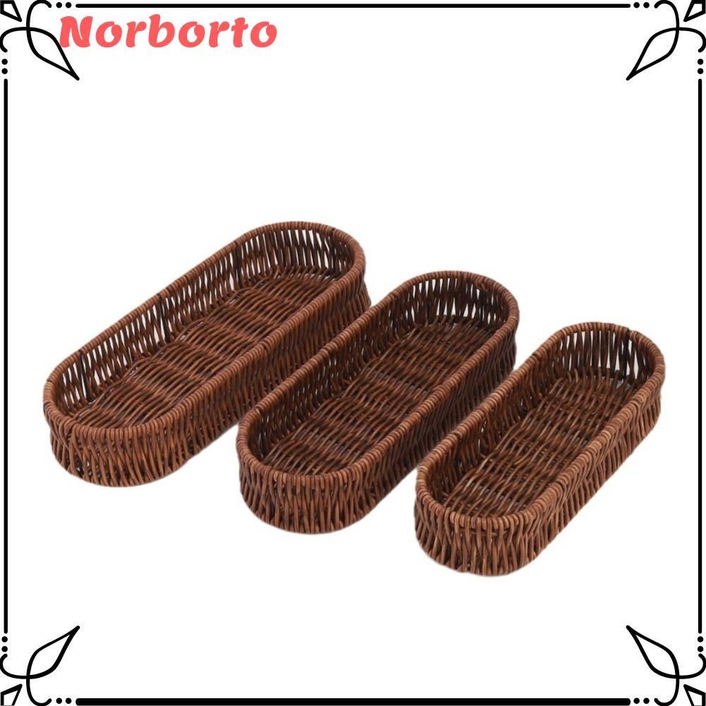 NORBORTO Imitation Rattan Storage Basket, Oval Universal Faux Wicker Tray, Durable Plastic Home Desk Decoration Bread Food Plate