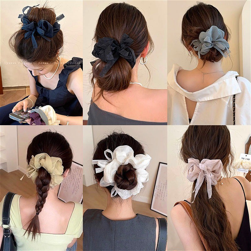 Korean Fashion Mesh Bow Large Intestine Hair Ring Women Tied Hair Rubber Band Hair Accessories