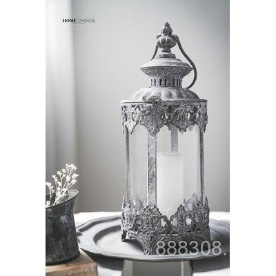 Runjia Tile Gray Storm Lantern European Iron Art Retro Style Lamp Storm Lantern Domestic Ornaments Photography Props Metal Crafts