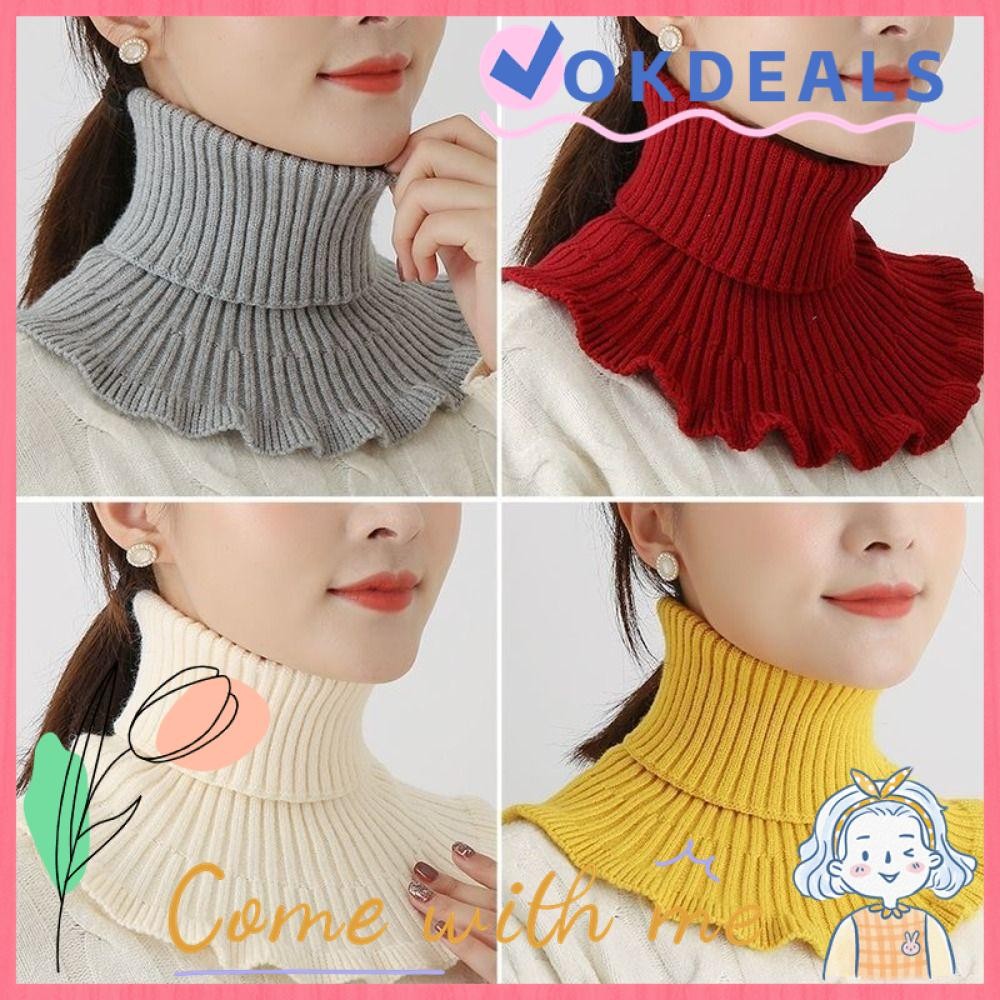 OKDEALS Knitted Fake Collar, Detachable Warm Scarf, Fashion Windproof With Wooden Ears Winter Neck Warmer Men Women