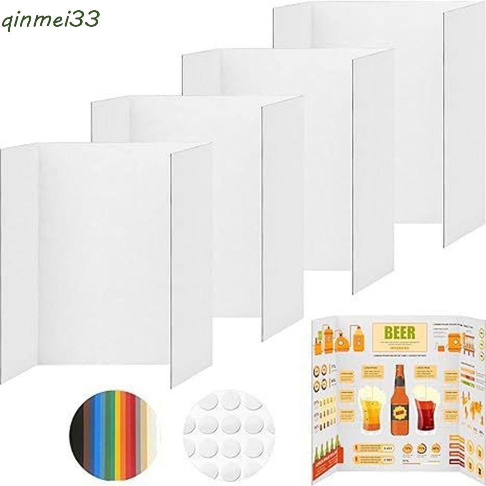 QINMEI 2/4/6/8Pcs Small Trifold Poster Board, Foldable Multifunctional Corrugated Presentation Board, Class Campaign White Smooth Durable Display Board Panel Projects