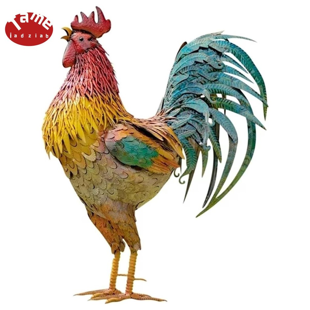 Metal Patriotic Rooster Porch Sign Sculptures Garden Courtyard Chicken Yard Art Decor Standing for Backyard Kitchen