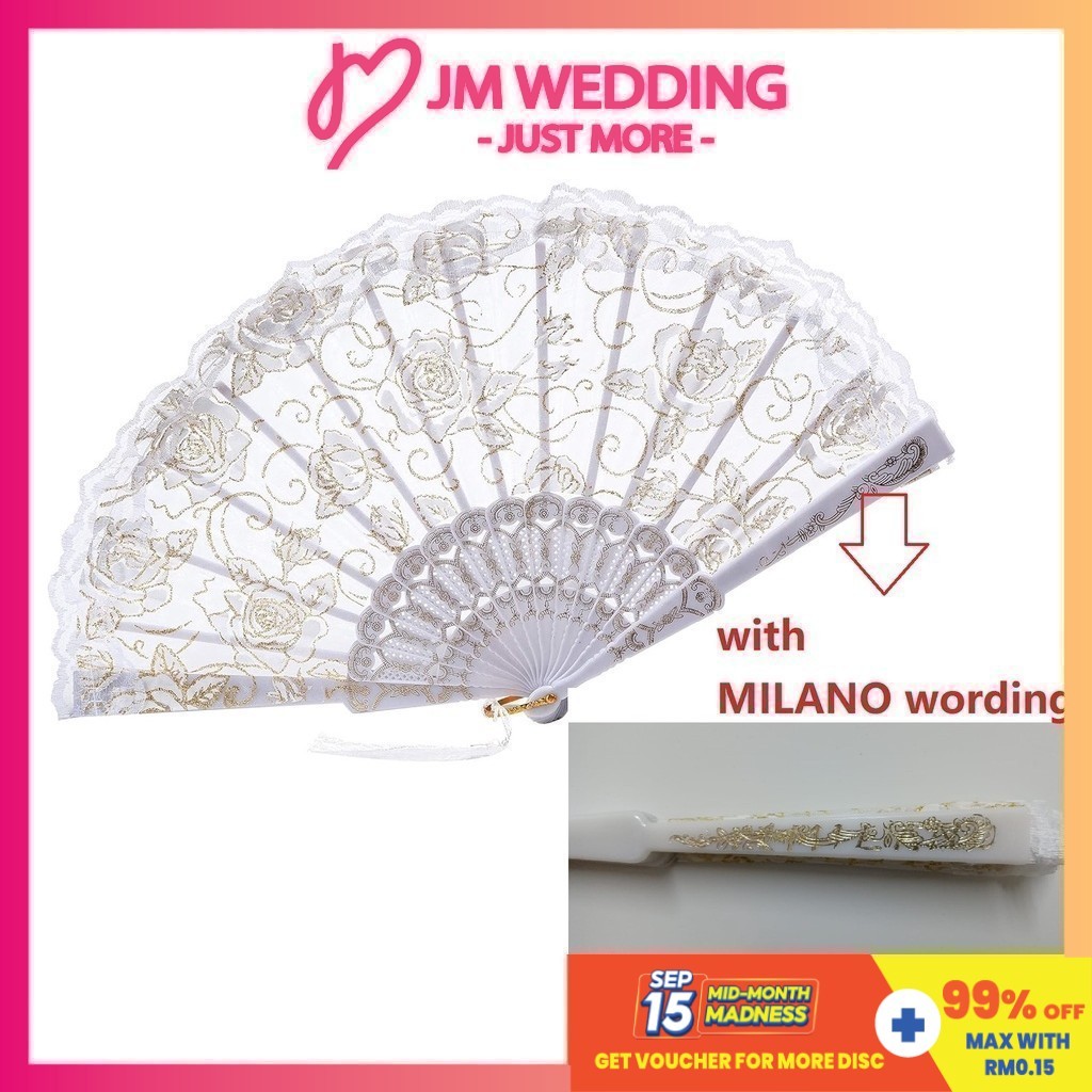 Milan Rose Lace Dance Hand fan Kipas Tangan Lipat Tarian Corak-Floral Fold fans Deco Craft Doorgift