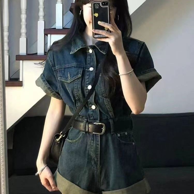 Pant Jumpsuit Retro Waist Summer Design New Loose Slimming Wide Short Jumpsuit
