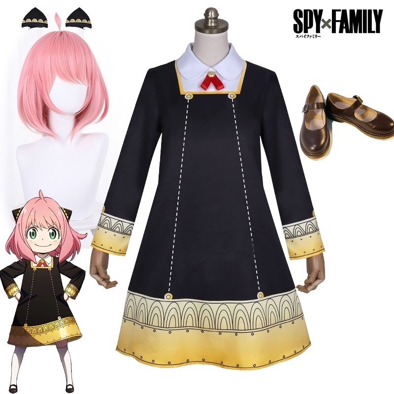 Kids & Adult Anya Forger Cosplay Dress and Headwear SPY×FAMILY Costume Experiment 007 Anya's Wig Halloween Women&Girl's Clothing