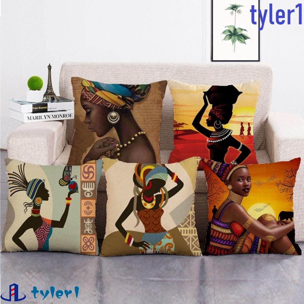 TYLER1 2Pcs African Girl Cushion Cover, Flax Soft African Tribal Pillow Cover, Home Textile Luxury Rectangular Washed Material Pillow Shell Adult