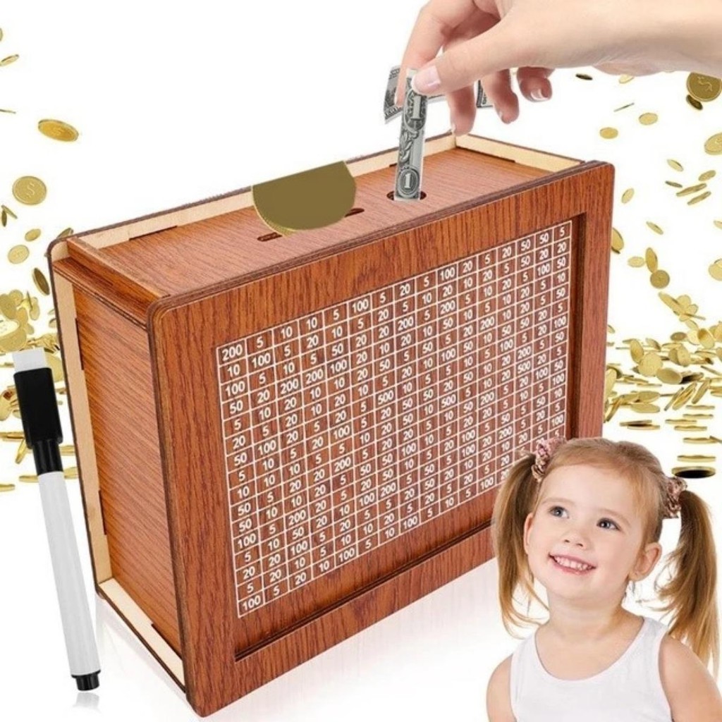 Wooden Money Box with Digital Display with Pen Eco-Friendly Wood Savings Box - Decorative Money Keeper for Coins & Bills
