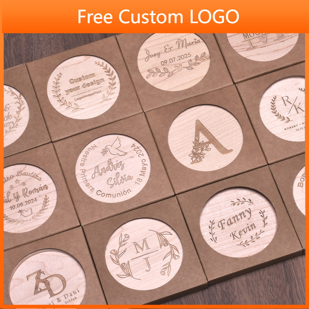 Free Personalized Mug coaster with engraved【Customized】Wooden Coaster Engraved Tea Coffee Mug Drink Holder Gift box