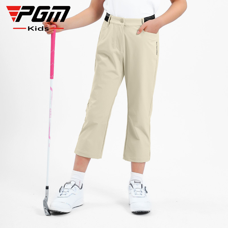 PGM KUZ157 children's golf apparel, girls' elastic waistband, cropped pants, summer youth sports pants, ball pants