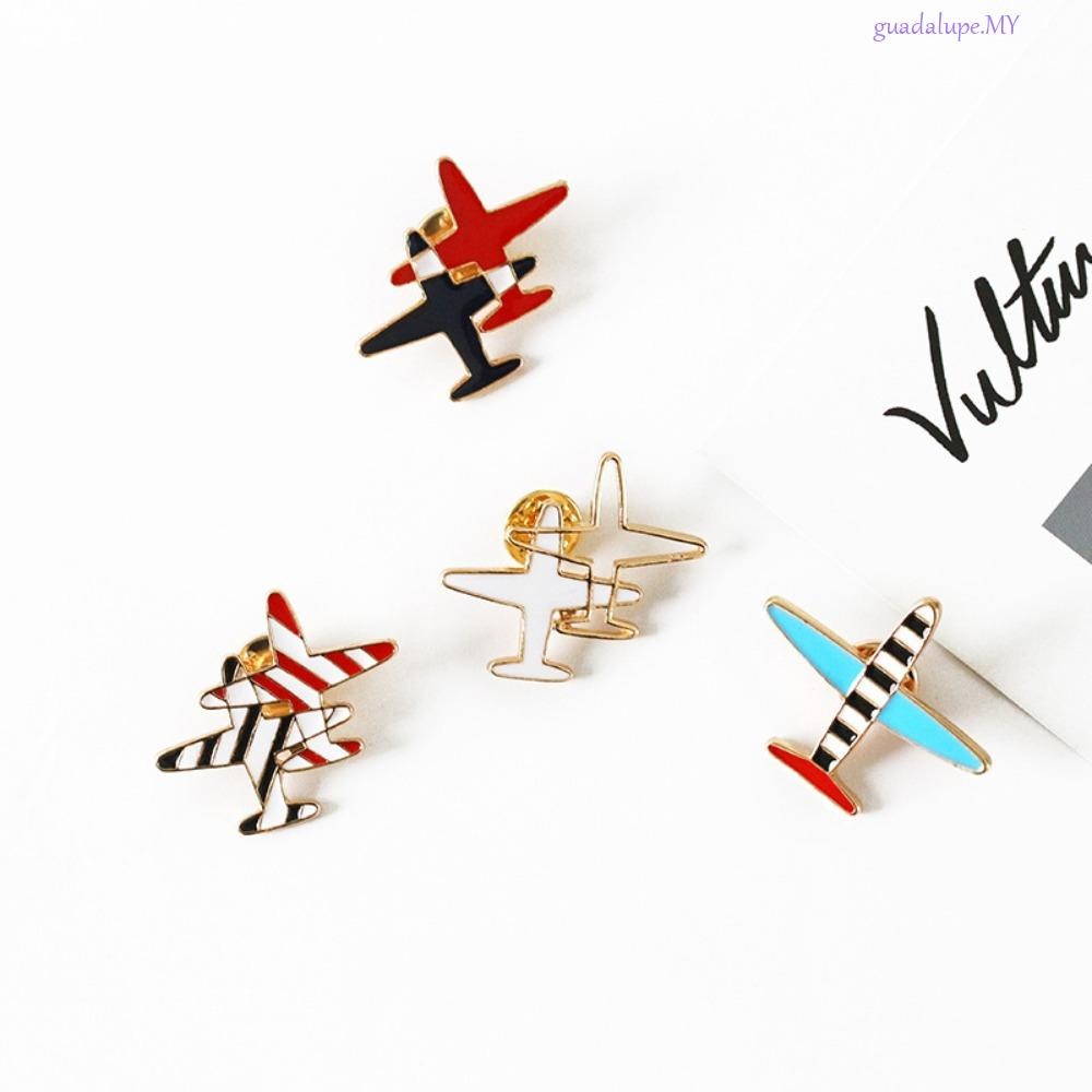 GUADALUPE Aircraft Lapel Pins, Exquisite Creative Cartoon Airplane Metal Brooch, Fashion Clothing Accessories Japan Style Personality Stripe Drip Badge Tourist Memorial