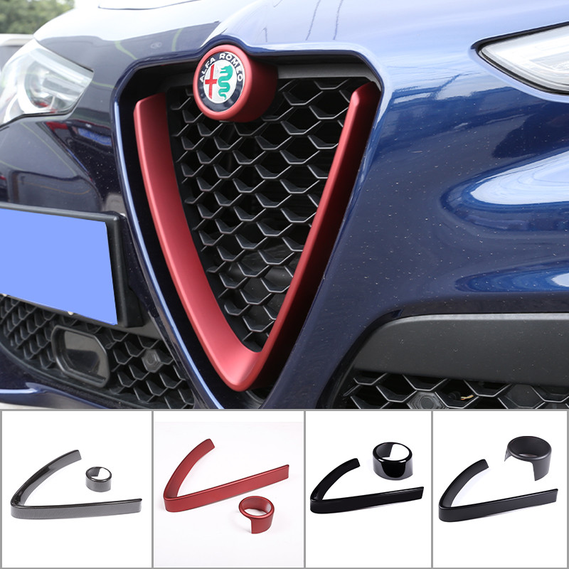 Carbon Fiber Style For Alfa Romeo Stelvio 2017-2020 Accessories Car Front Grilles V Frame Decoration Trim Sticker Logo Cover