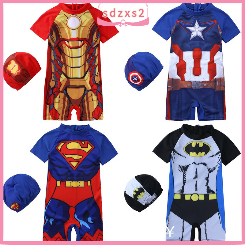 Cartoon Avengers Boys Swimsuit Cosplay Spiderman Captain America Batman Superman Iron Man Kids Swimwear Summer Childrens