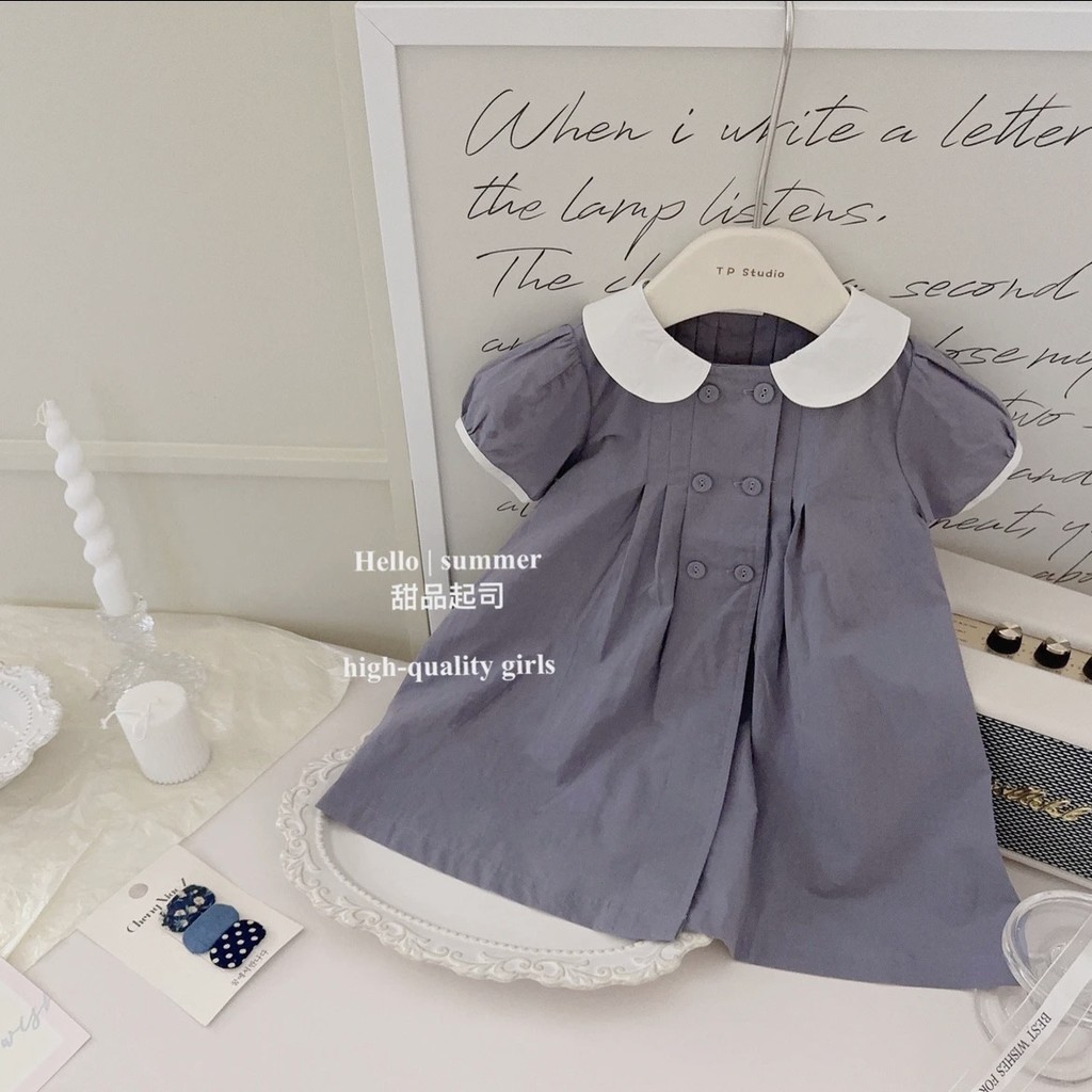 [Dessert Cheese] Preppy Style!Baby Girl British Double-Breasted Cute Doll Collar Solid Color Thin Princess Dress