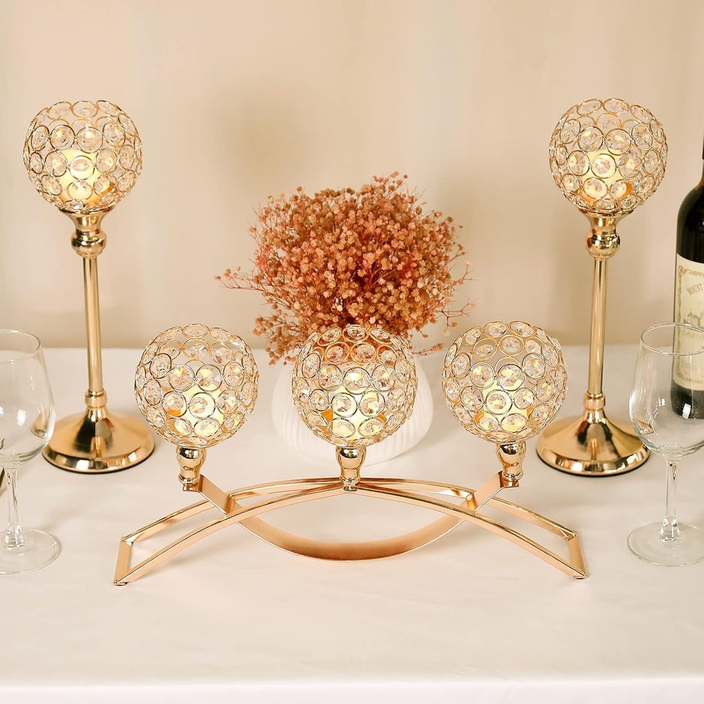 Luxury 3 Round Candelabras Crystal Candle Holder Candle Stick Home Deko Barang Hiasa Barang Kemas Crystal Tissue IKEA