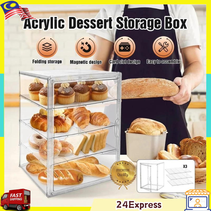 Acrylic Display Cake Box – Stackable Storage Organizer | DIY Bekas Kuih, Donut, Cupcake, Burger, vacuum makanan