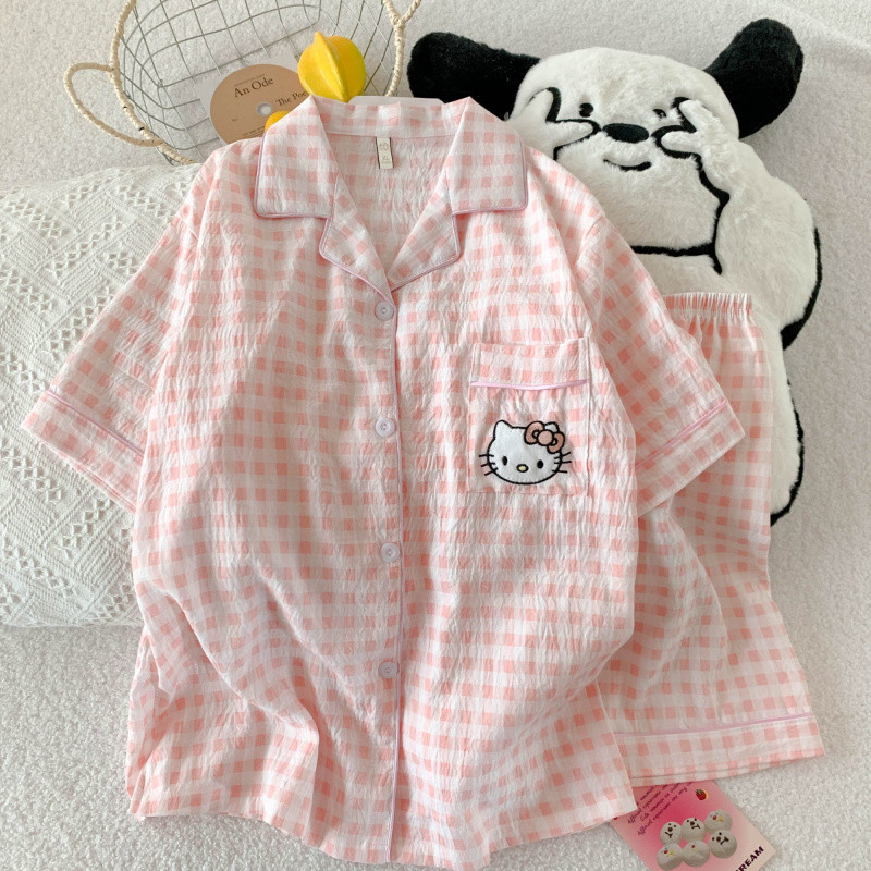 M-2XL Plus Size Pyjamas Women Cotton 2 piece Pajama Set Summer Short sleeve Sleepwear Woman Cartoon Cute Home wear 睡衣女