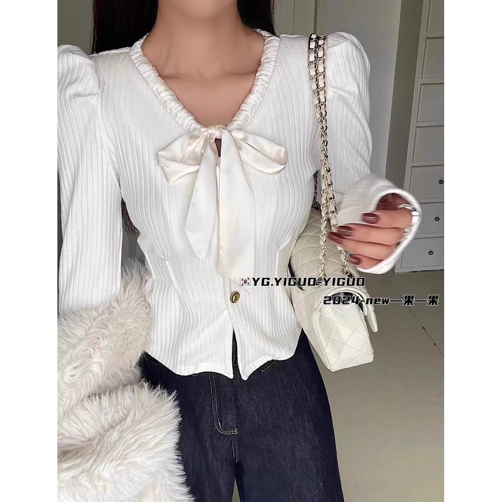 469 HYK SHOP?? Elegant White Blouse with Bow Tie Women | Baju Blouse Putih Wanita Kasual Officewear