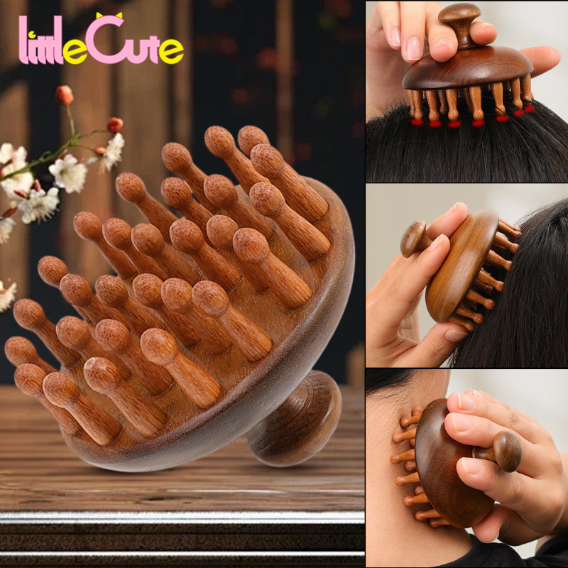 Golden Sandalwood Massage Round Comb - Anti-Static Massage Hair Brush - Meridian Brush - Wooden Body Massage Comb - Head Care Massager - Scalp Massage Comb