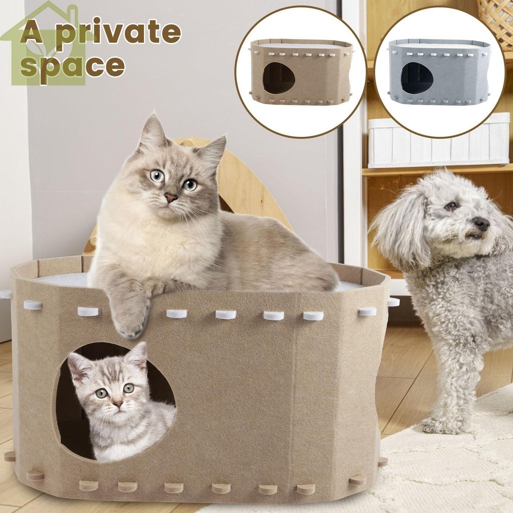 Cat House for Indoor 2 Layer Cat Bed Cave Removable Cat Bed Thick Felt Cat Bed Condo Wrap Around Cat Hut Warm Soft Safe Cat Tent Bed 22.8×12.99×11.8 Inch Pet Bed SHOPABC6354