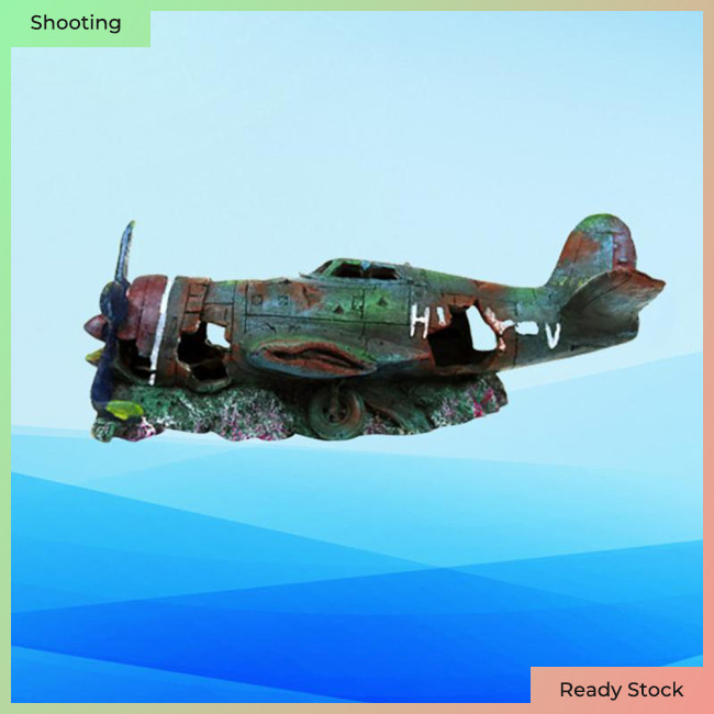 NEW! Artificial Plane Wreckage Ornament Shelter House Resin Craft For Aquarium Fish Tank Landscaping Decoration