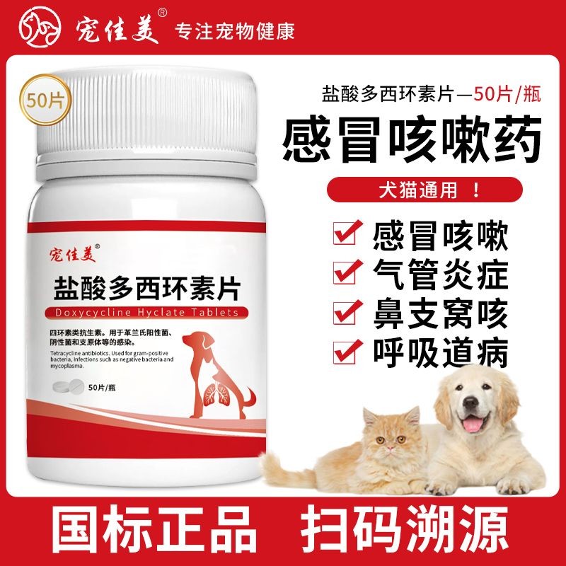 猫感冒药猫鼻支用药盐酸多西环素片抗菌消炎咳嗽猫感冒药流鼻涕Cat cold medicine, cat nasal branch medication, doxycycline hydrochloridecd