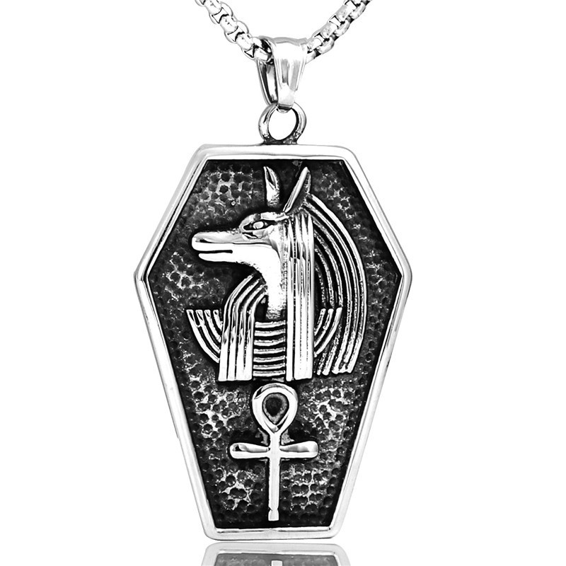 Vintage Anubis Mystical Egypt Coffin Amulet Pendant Necklaces for Men Stainless Steel Male Fashion Jewelry