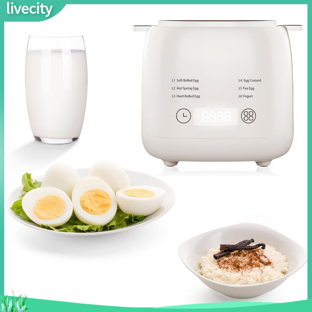 livecity|  Easy Clean Egg Boiler Electric Egg Cooker 6-in-1 Touch Screen Egg Cooker Timer Auto Shut-off Compact Portable Electric Maker for Custard Yogurt Southeast Asian Buyers'