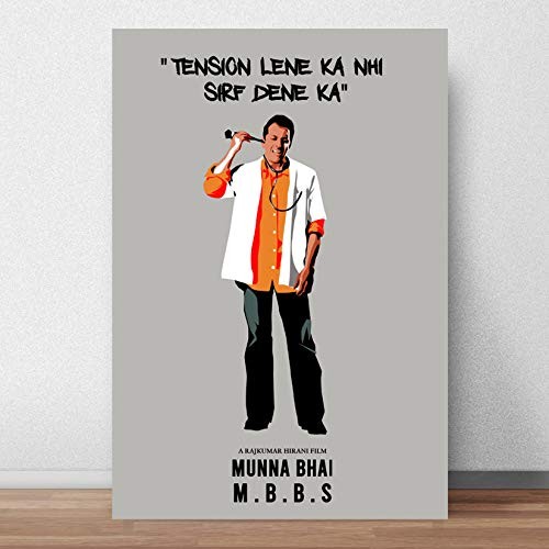 Bollywood Poster Munna Bhai Funny Quote Poster for Room & Office Canvas Print Wall Art Multi color