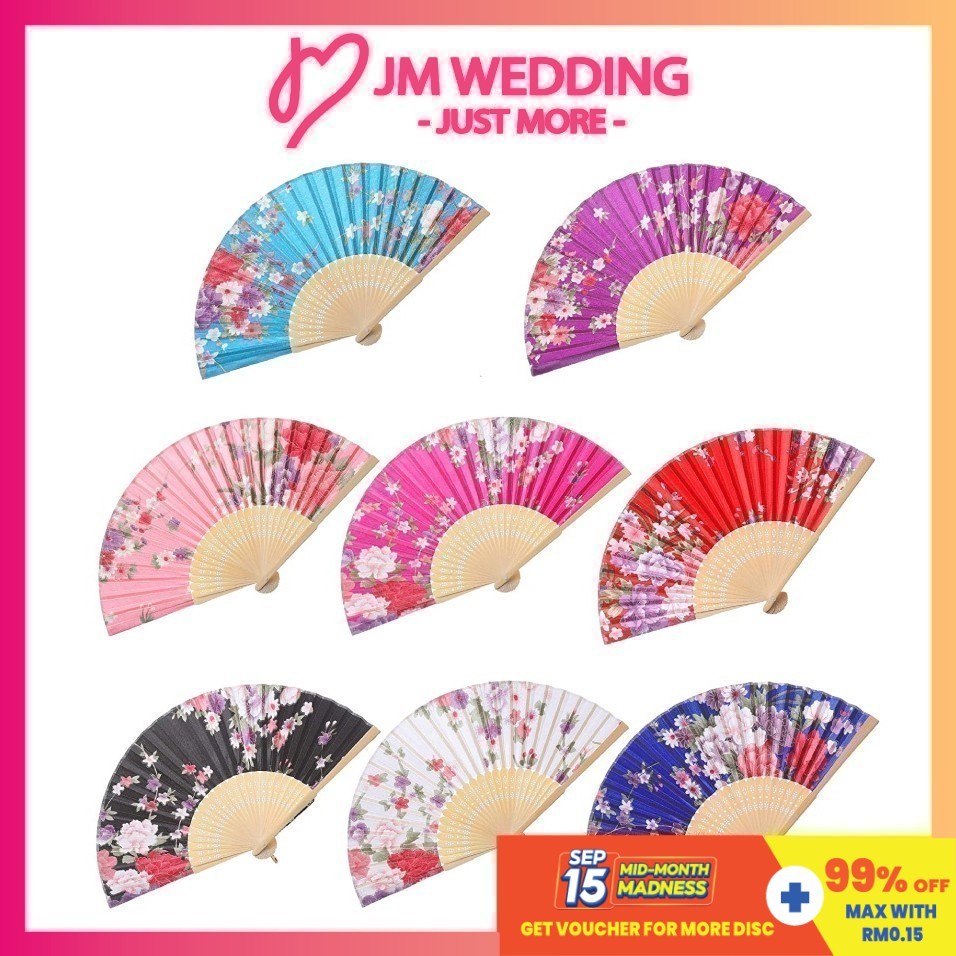 Floral Silk Hand Fan Kipas Tangan Lipat Bunga Murah-Garden Buluh Wedding Comel Gift Doorgift Borong