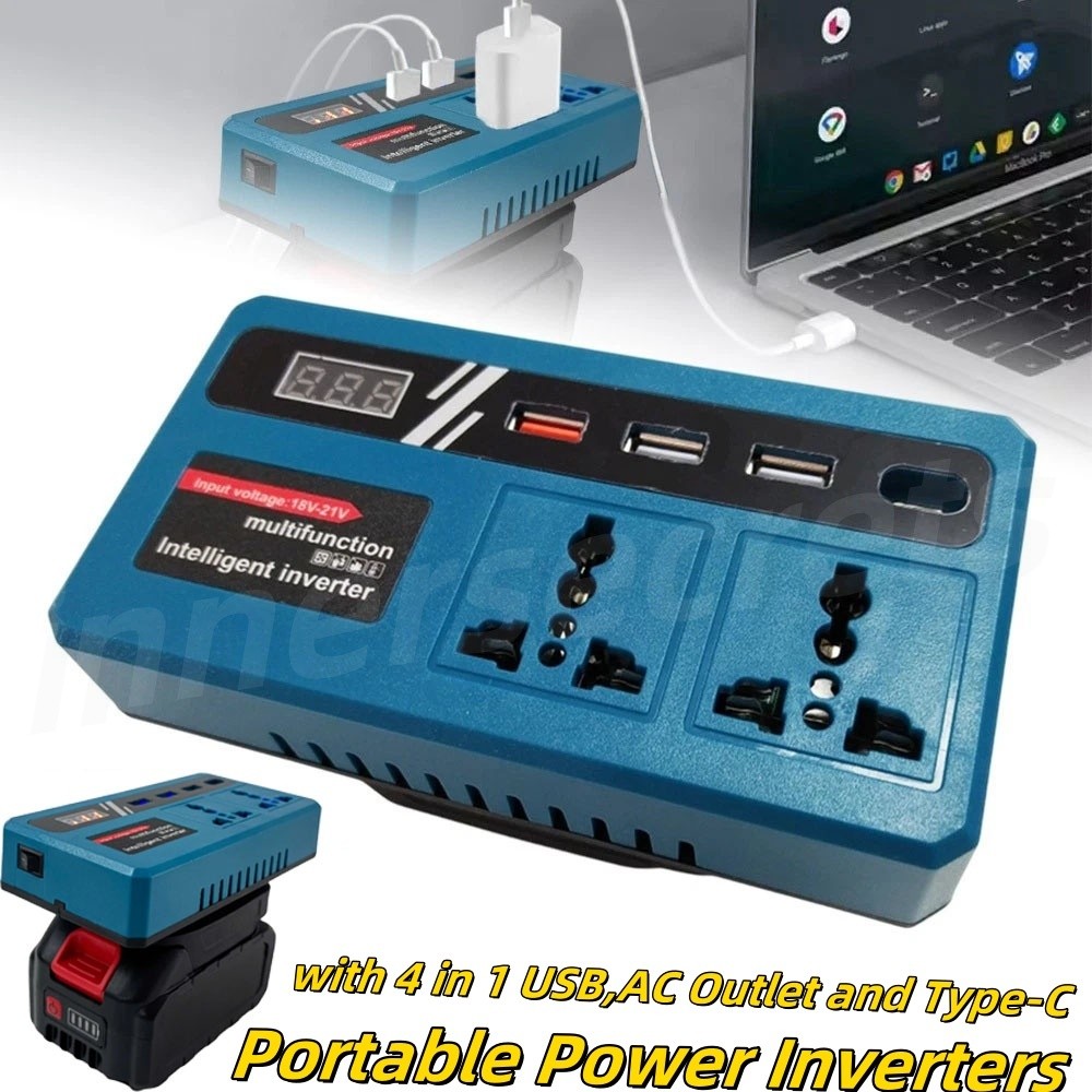 Portable Power Inverter 21v to 220v with 4 in 1 USB 20V Lithium Battery DC 18V To 220V for Outdoor Converter Adapter逆变器