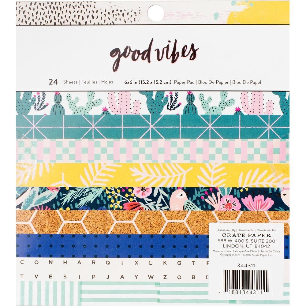 American Crafts Crate Paper Single-Sided Paper Pad 6"X6" 24/Pkg - Good Vibes