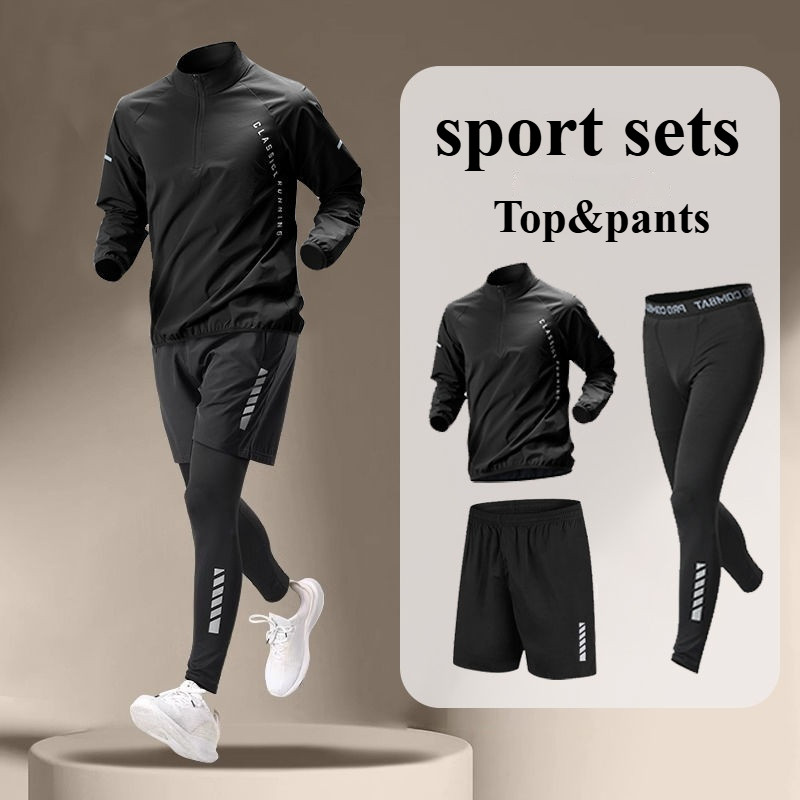 2026 Men's Quick-Dry Tracksuit budak Activewear Set Half Zip Jacket Compression Shorts Running Cycling Gym Training Sportwear for Men Women