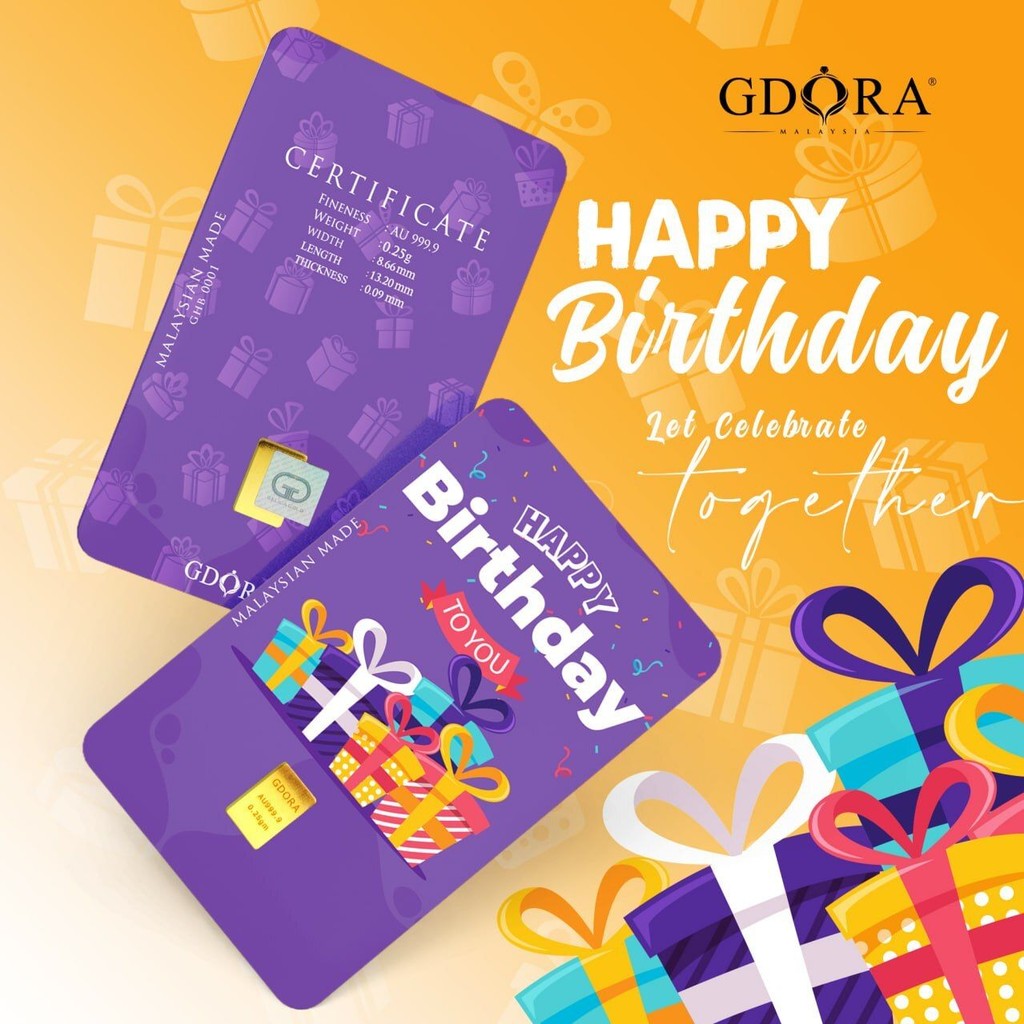 GDORA Gold Bar 0.25gram Happy Birthday Purple 999.9