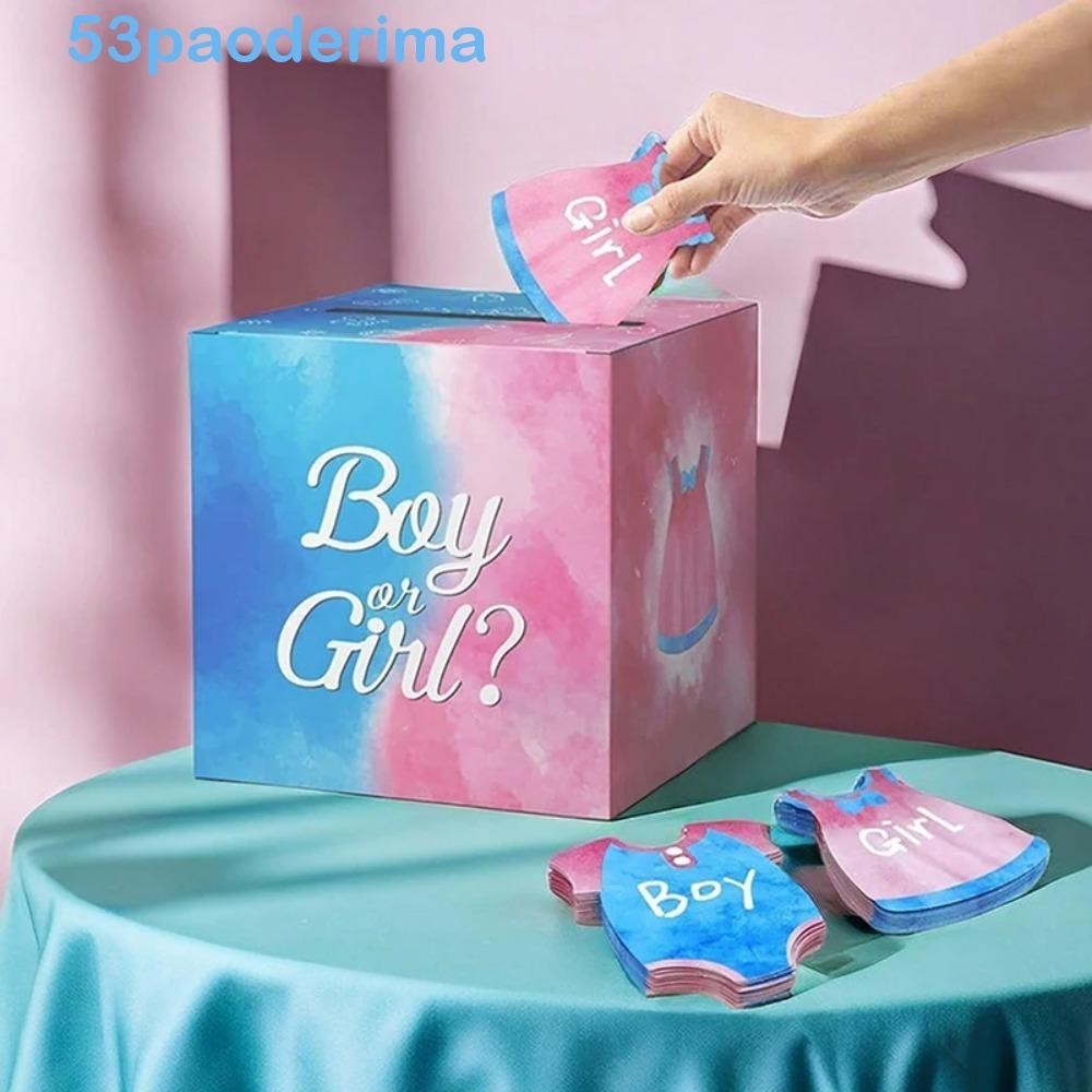 PAODERIMA Baby Gender Reveal Voting Box, Cardboard Blessing Boy or Girl Games Box, Party Supplies DIY Crafts Elegant with Cards Voting Card Box Baby Shower Decor