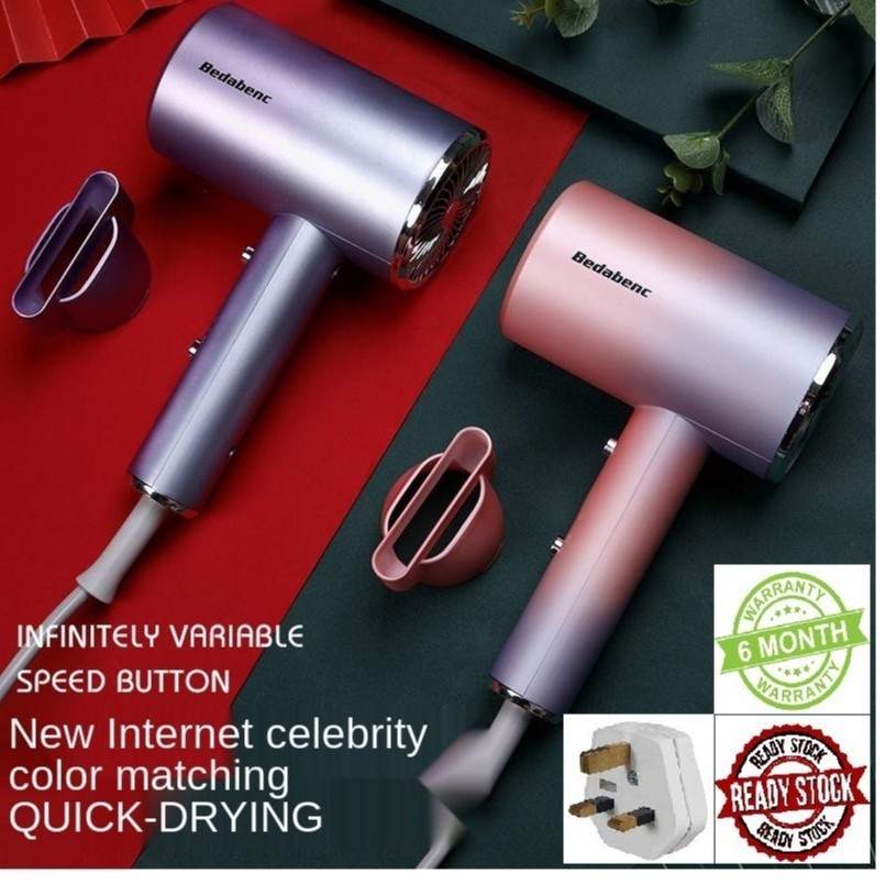 Original Malaysia Plug 2000W Hair Dryer 现货 Negative Ion Electric Hair Dryer Original Bedabenc Saloon抖音网红吹风机/吹風筒/恒温负离子