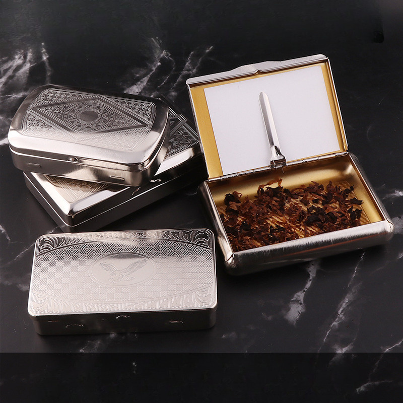 Factory Direct Sales Pipe Tobacco Box Portable Moisturizing Sealed Thin Personality Metal Cigarette Box Cigarette Accessories Smoke Tin