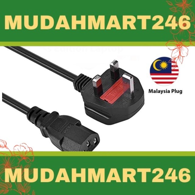 3 PIN 1.5M Malaysia UK 13A STANDARD Plug Wayar Laptop Monitor PC TV COMPUTER Power Supply Cord Cable Wire