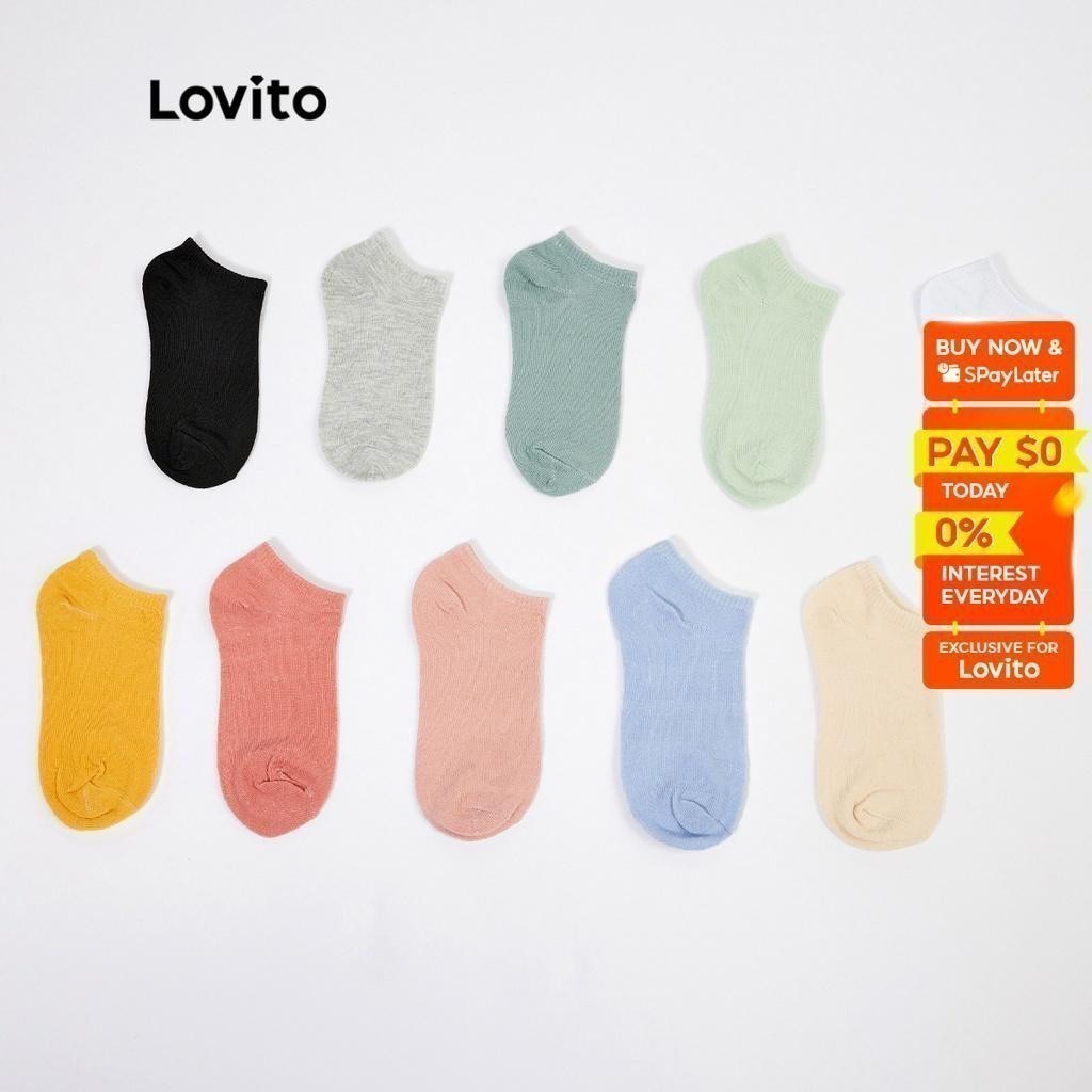 Lovito Casual Plain Basic Multiple Colours Available Women Ankle Socks LL4029 (Light Blue /Gray /Pink/Mint Green/Beige/Black)