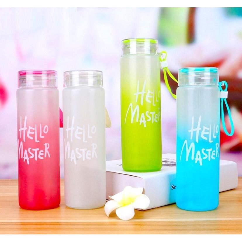 Glass Water Bottle With Handle With HELLO MASTER Size 400ml. DBB352