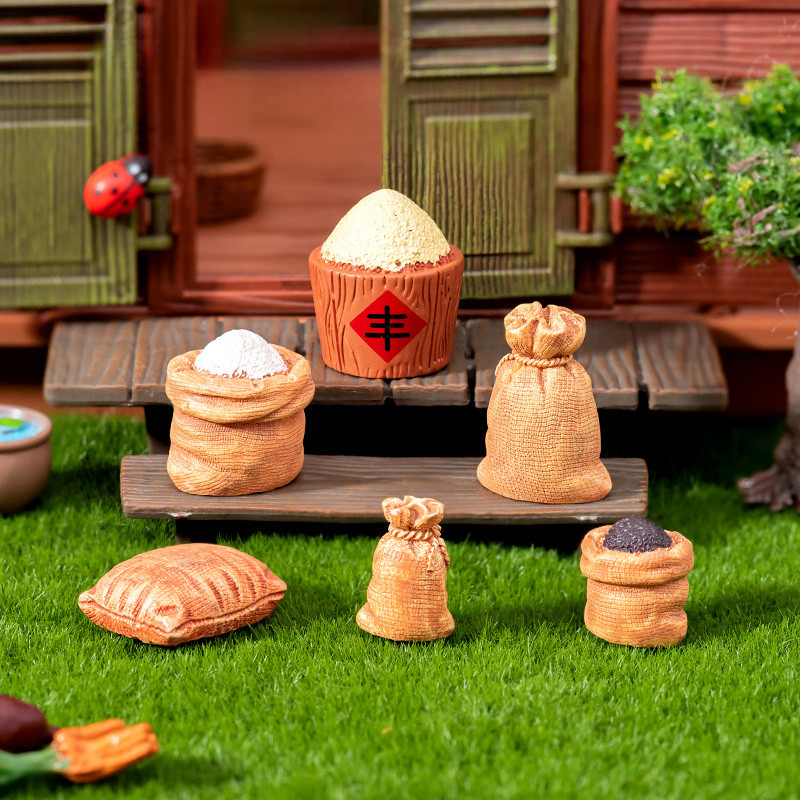 "Vintage Burlap Sack Rice Grain Resin Miniature Landscape Decor - Creative Five Grains Harvest Ornament for Home & Office"