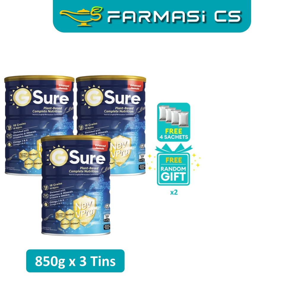SPECIAL Good Morning Gsure 850g x 3 Tins EXP:05/2027 FREE 2 Random Gift + 4 Random Sachets