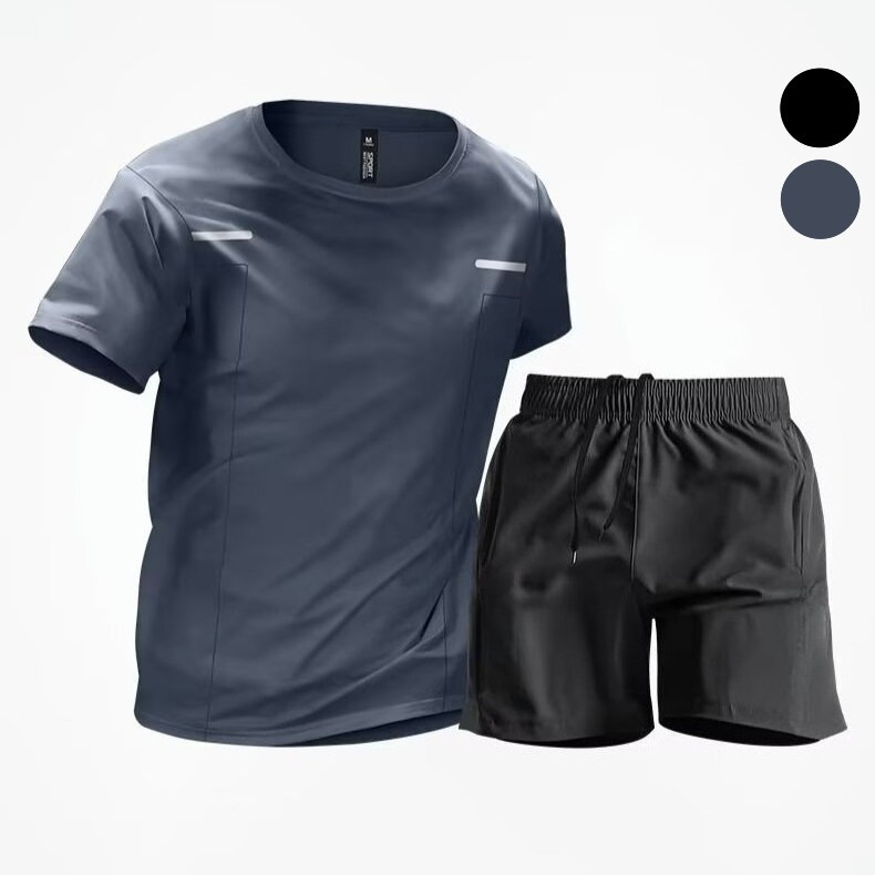 Quick-Dry Mesh Sports T-Shirt for Men Summer Short-Sleeve Running Fitness Cycling Top Black Grey