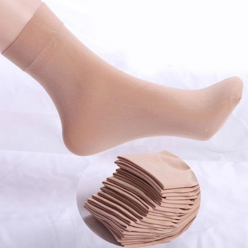 Women Mid-Tube Anti-Slip Socks Breathable Elastic Silk Cotton Plain Stokings Stoking Wanita 短款丝袜