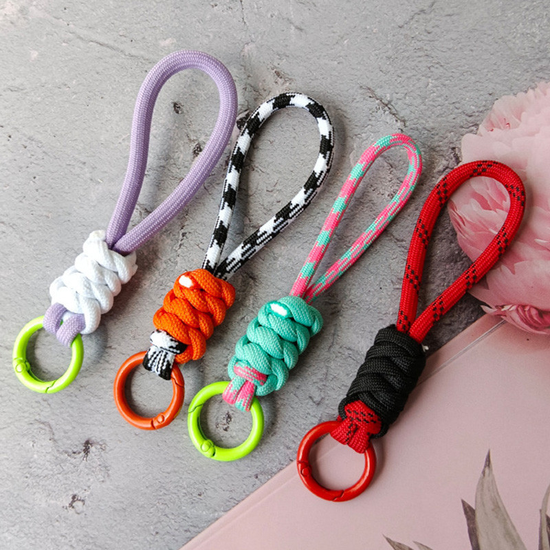 Creative Colorful Braided Lanyard Keychain Anti-Lost Knot Nylon Rope Keyring for Women Men Car Backpack Pendant Accessories Gift