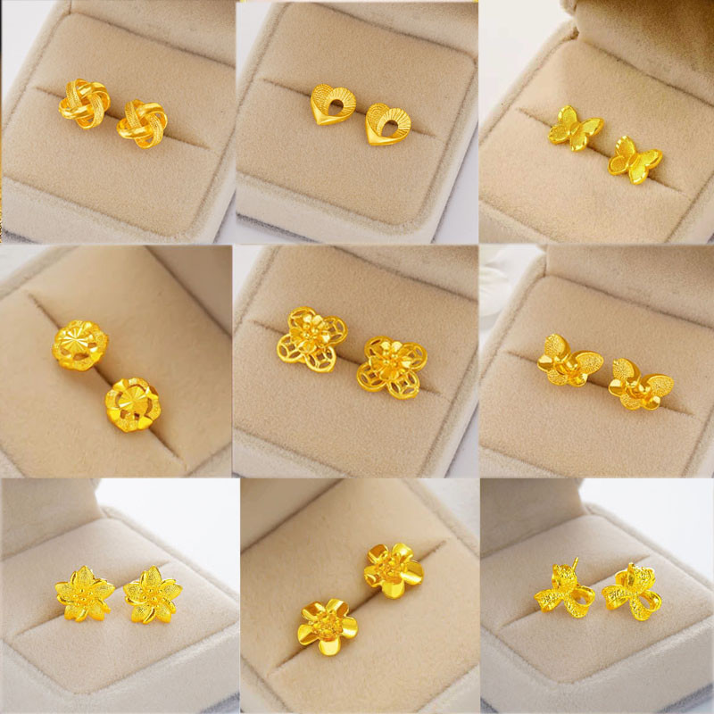 Korean-style Plated Gold Love Clover Earrings Elegant Needle Ear Studs Women Jewelry Accessories