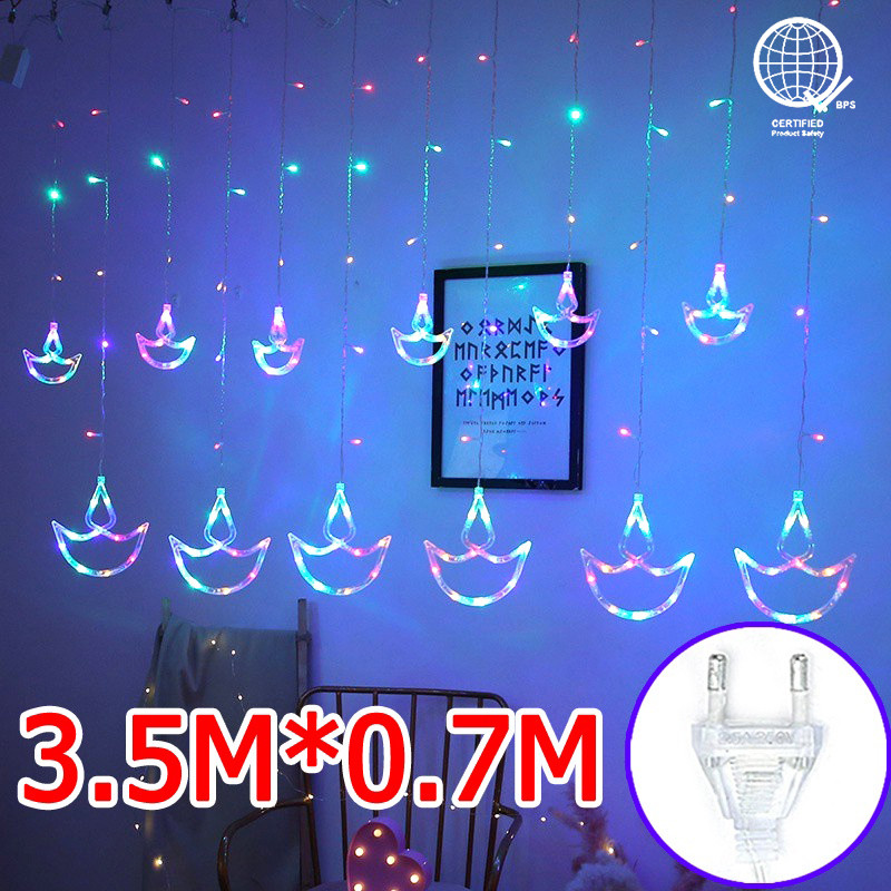 LED Deepavali Lighting Diwali Curtain Fairy String Light for Muslim EID Hari Raya Lampu Curtain Diwali Birthday Ramadan Wedding Party Halloween Decor Garland