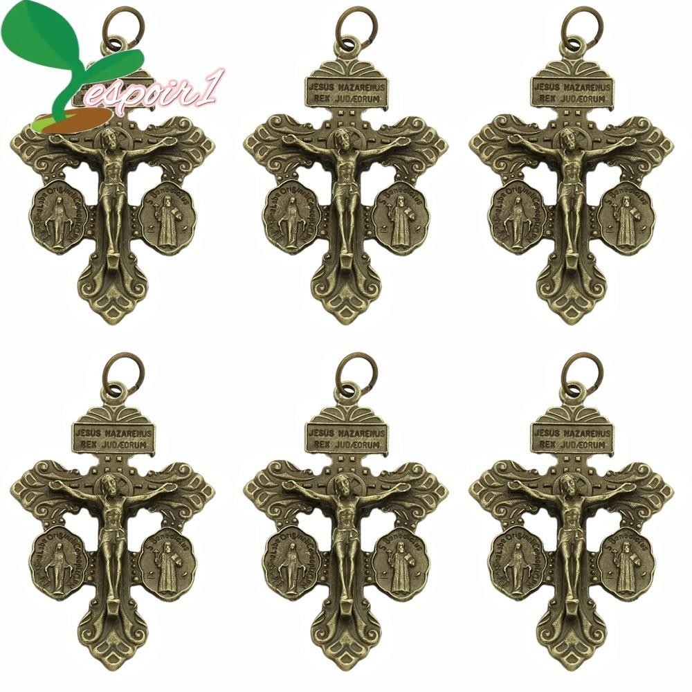 ESPOIR 6Pcs Catholic Crucifix, with Medal Design Meaningful Pardon Crucifix, Alloy High Quality 1.4×2.2 Inches Catholic Rosary Parts Making Catholic Prayer Beads Pendants