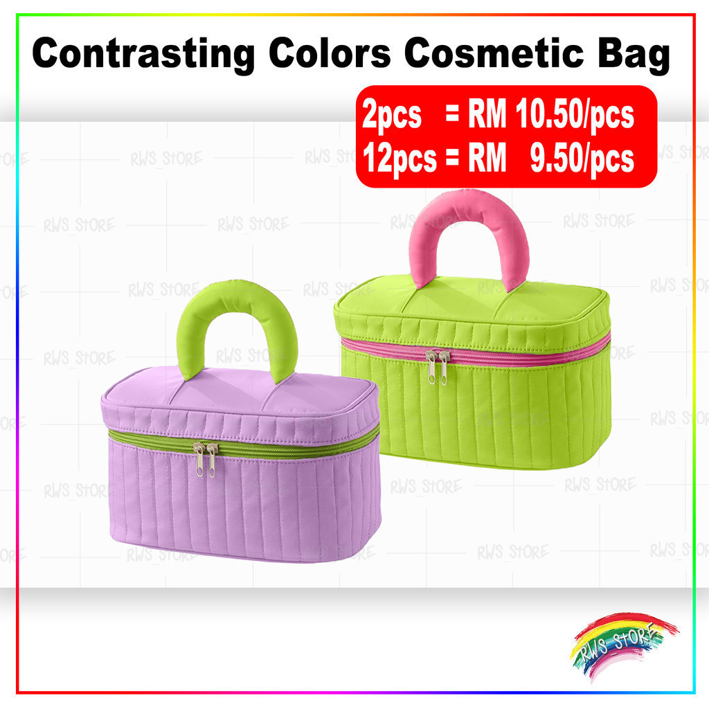 Contrasting Colors Cosmetic Bag 撞色化妆包 Beg Kosmetik Warna Kontras -Pink Green