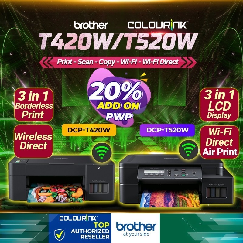 Brother DCP-T420W ❌AirPrint / DCP-T520W ✅AirPrint 3 in 1 Colour Refill Ink Tank A4 Printer Wifi T510W G3020 L3250