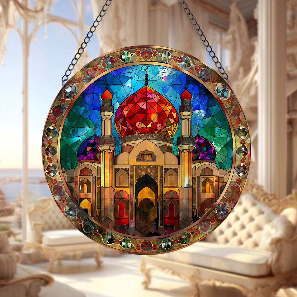 1pc Holy Mosque Suncatcher Wall Sign Islamic Window Decor Stained Acrylic Window Hanging Decor Room Decor Ramadan Decoration Eid Decor Garden Decor Festival Bedroom Wall Decor